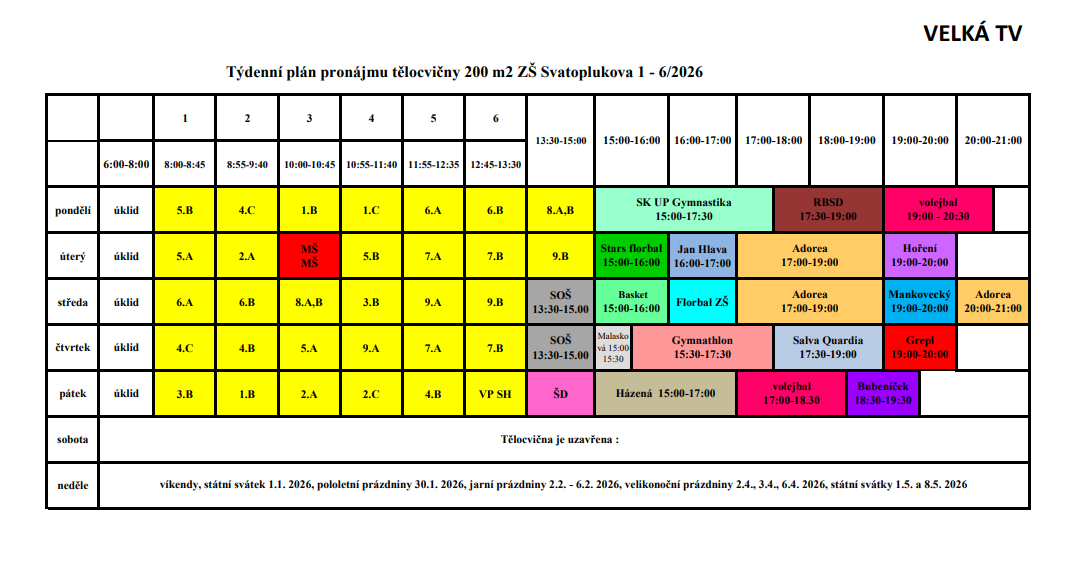 rozvrh VELK&Aacute; TV 1.-6.2026